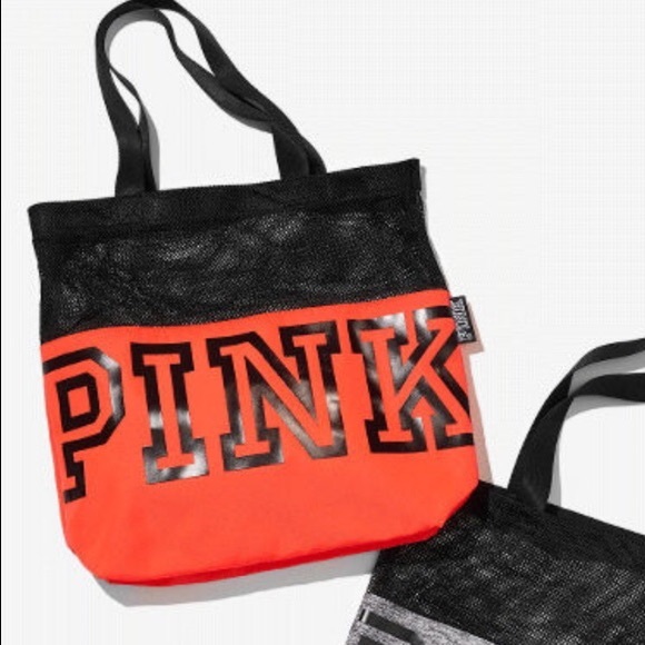 💕VS PINK ROSEY ORANGE MESH TOTE BAG - Picture 2 of 3